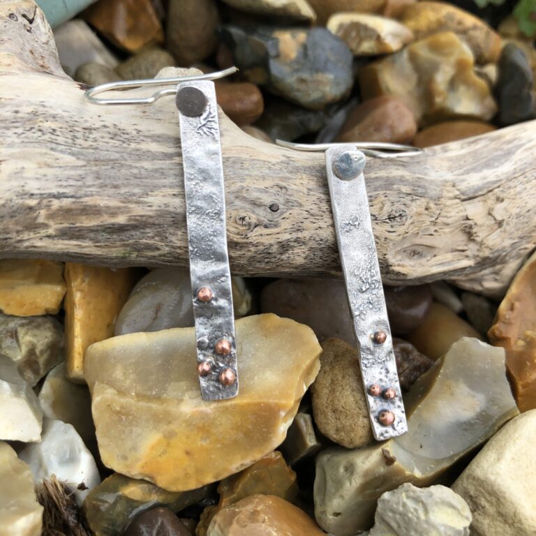 Silver & copper Rock & Ore Drop Earrings